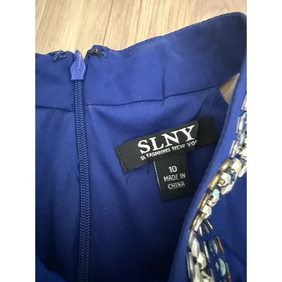 Women's SLNY Beaded Halter Neck Chiffon Dress Size 10 Royal Blue - Picture 5 of 9